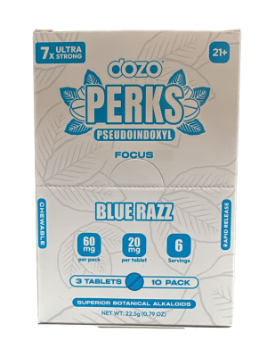 Dozo Perks 7-Hydroxy Extract Tablets – Blue Razz (3ct Pack, 20mg Each, 10 Packs per Display)