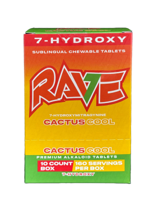 Rave Kratom 7-Hydroxy Extract Tablets – Cactus Cool Flavor (4ct Pack, 10 Packs per Display)
