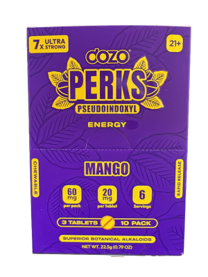 Dozo Perks 7-Hydroxy Extract Tablets – Mango (3ct Pack, 20mg Each, 10 Packs per Display)