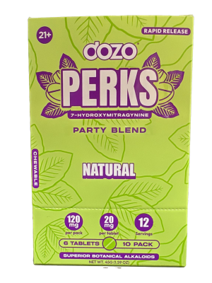Dozo Perks Rapid Release 7-Hydroxy Tablets – Natural (6ct Pack, 20mg Each, 10 Packs per Display)