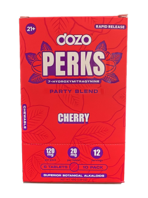 Dozo Perks Rapid Release 7-Hydroxy Tablets – Cherry (6ct Pack, 20mg Each, 10 Packs per Display)