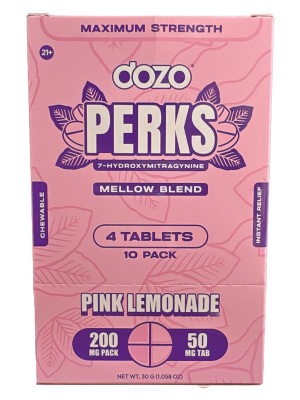 Dozo Perks Maximum Strength 7-Hydroxy Tablets – Pink Lemonade (4ct Pack, 50mg Each, 10 Packs per Display)
