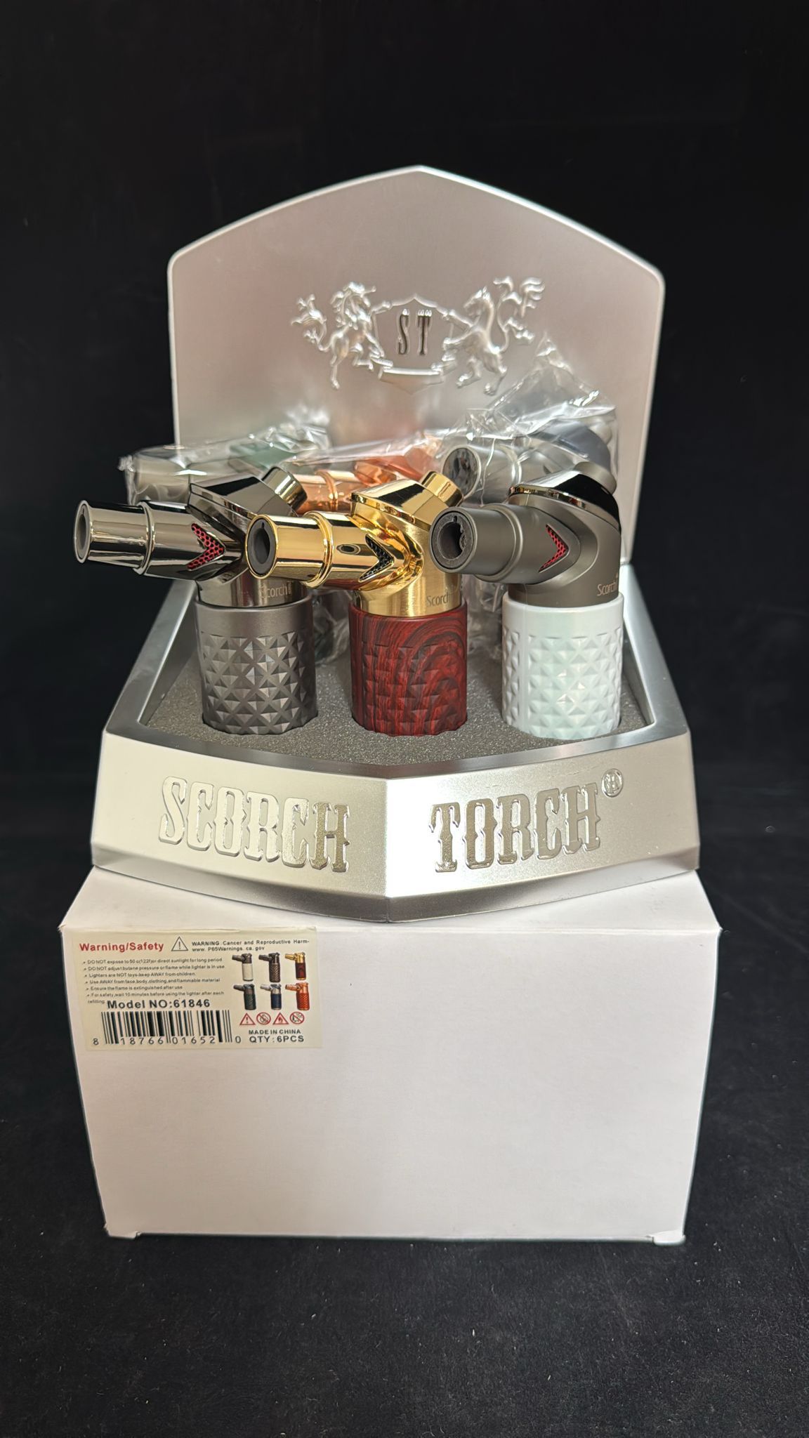 Scorch Torch 61846 – 7-Inch Single Jet Flame Butane Torch with Adjustable Flame and Safety Lock (6-Pack Display)